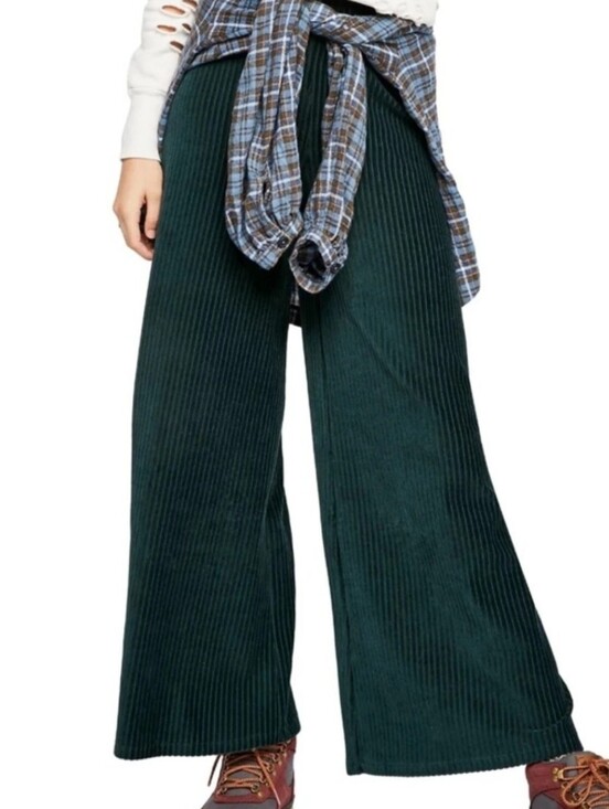 Free People Pants - Free People Forest Green Ribbed Corduroy Wide Leg Pants
